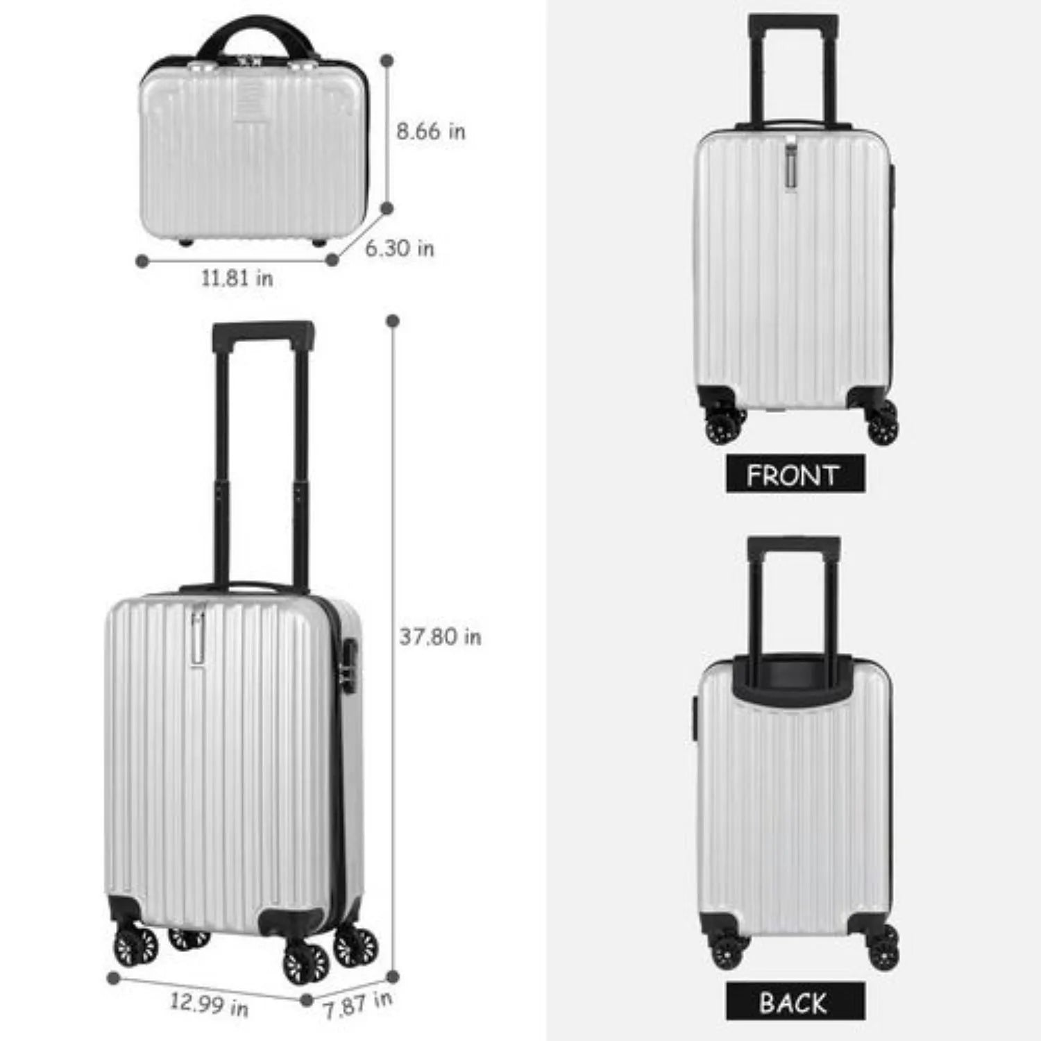 Silver hard-shell luggage set, durable design for travelers