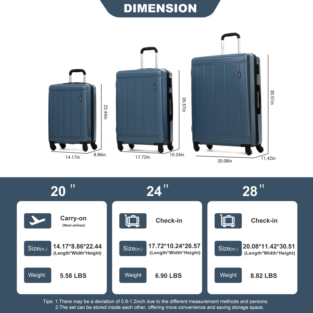VacationGrabs luggage sets it in navy, durable material for travel