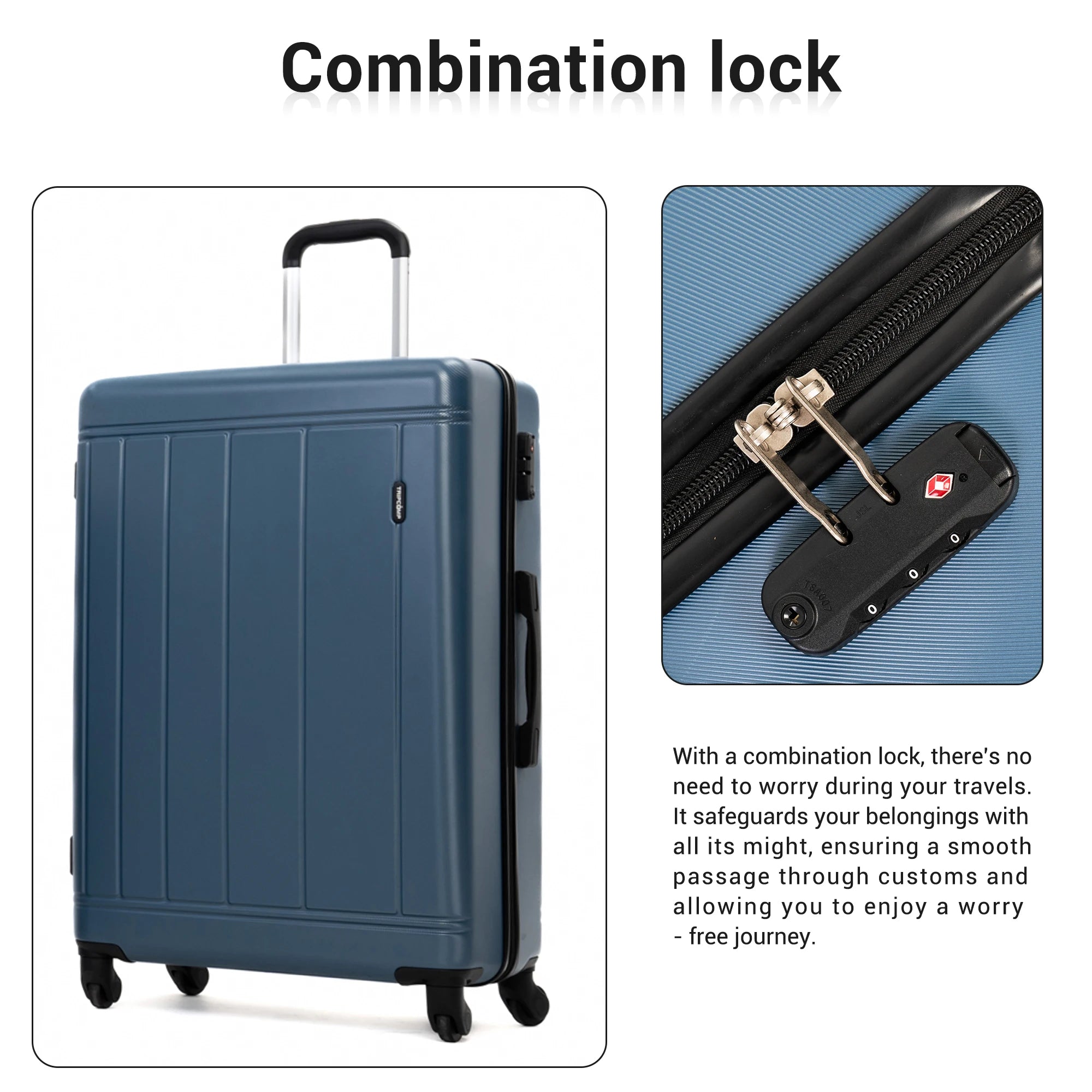 Blue hardshell luggage sets it with combination lock for secure travel