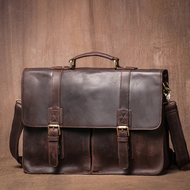 Brown leather laptop and bag for stylish professionals