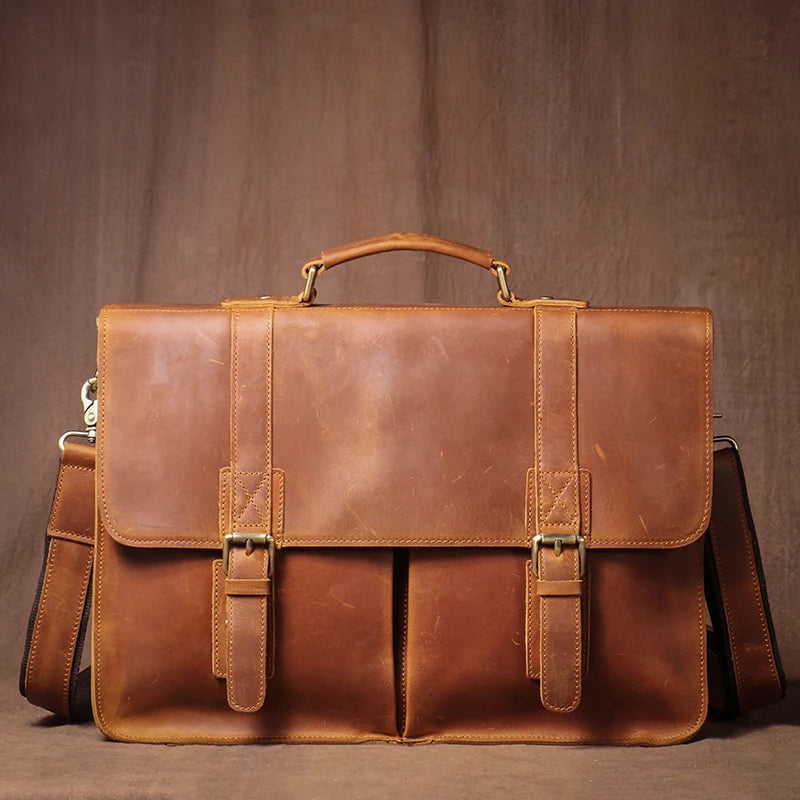 Brown leather laptop and bag for professionals and students