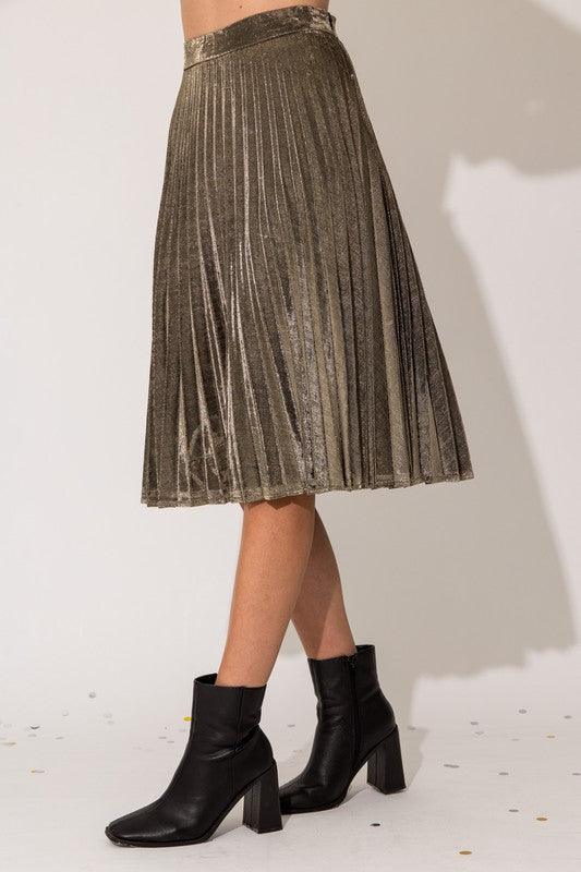 Women's Skirts Lurex Fabric Pleated Midi Skirt