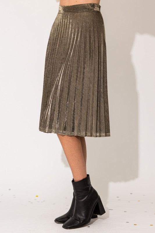 Women's Skirts Lurex Fabric Pleated Midi Skirt