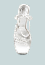 Lustrous Mirror Embellished Flare Block Heel Sandals
