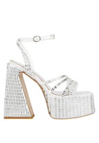 Lustrous Mirror Embellished Flare Block Heel Sandals