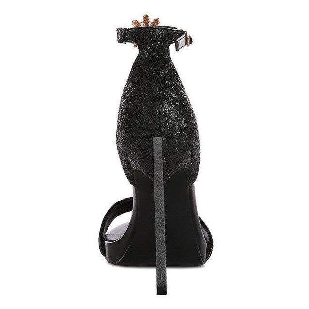 Rag Company luxury black high heels with sparkling details and ankle strap design