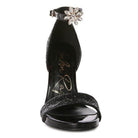 Rag Company luxury black high heels with glittery straps and a sparkling floral embellishment