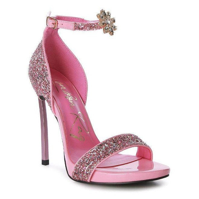 Stylish pink high heels with sparkling embellishments, perfect for evening wear