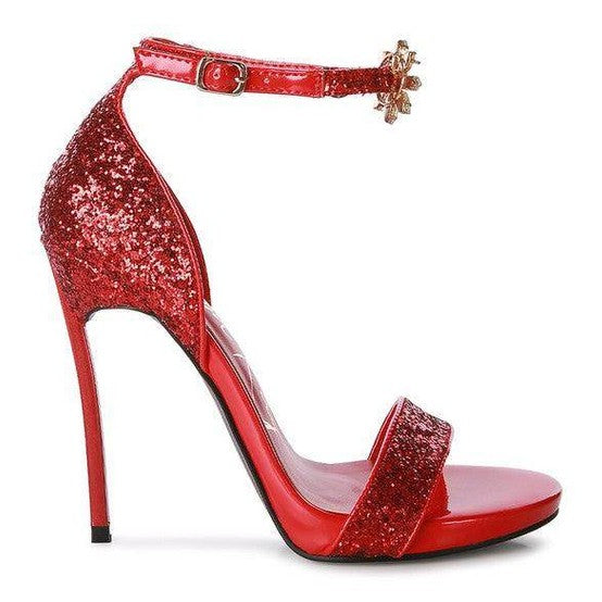 Rag Company Elegant Red Stiletto Heels with Sparkling Glitter and Ankle Strap for Stylish Nights