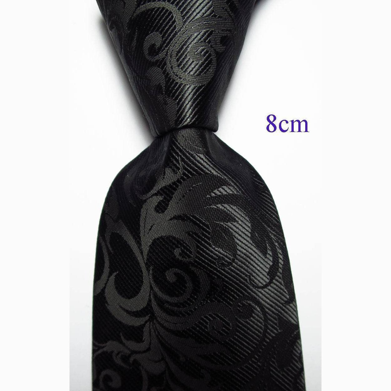 Luxury black silk tie with intricate pattern and 8cm width for elegant men's accessories