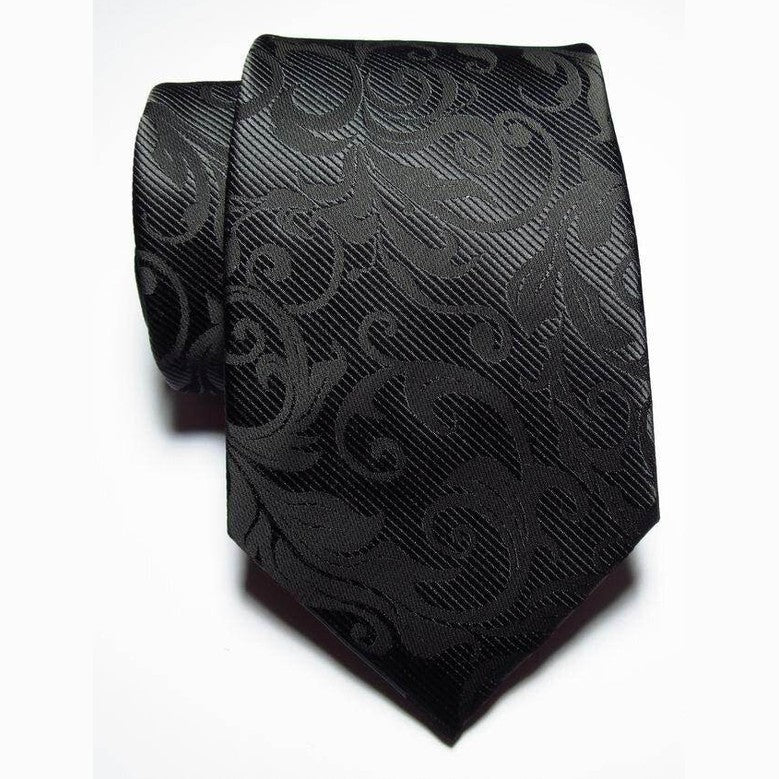 Luxury black silk tie with an elegant pattern for formal occasions by VacationGrabs