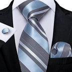 luxury blue striped necktie set for men, perfect for formal occasions