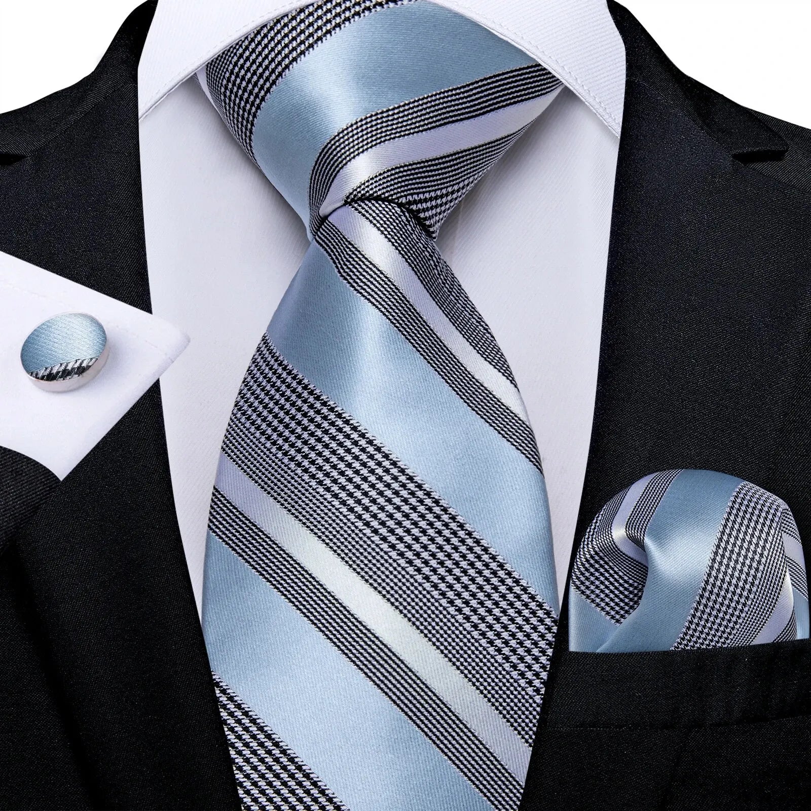 luxury blue striped necktie set for men, perfect for formal occasions