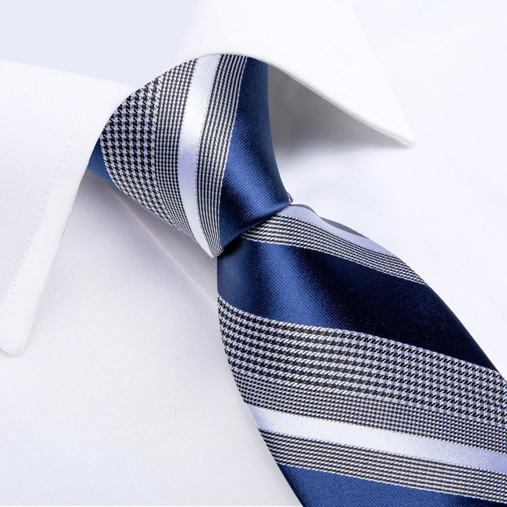 Luxury blue striped necktie set for men, perfect for formal occasions