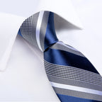 Luxury blue striped necktie set for men, perfect for formal occasions