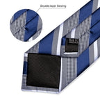 Luxury blue striped necktie set for men, crafted from premium silk