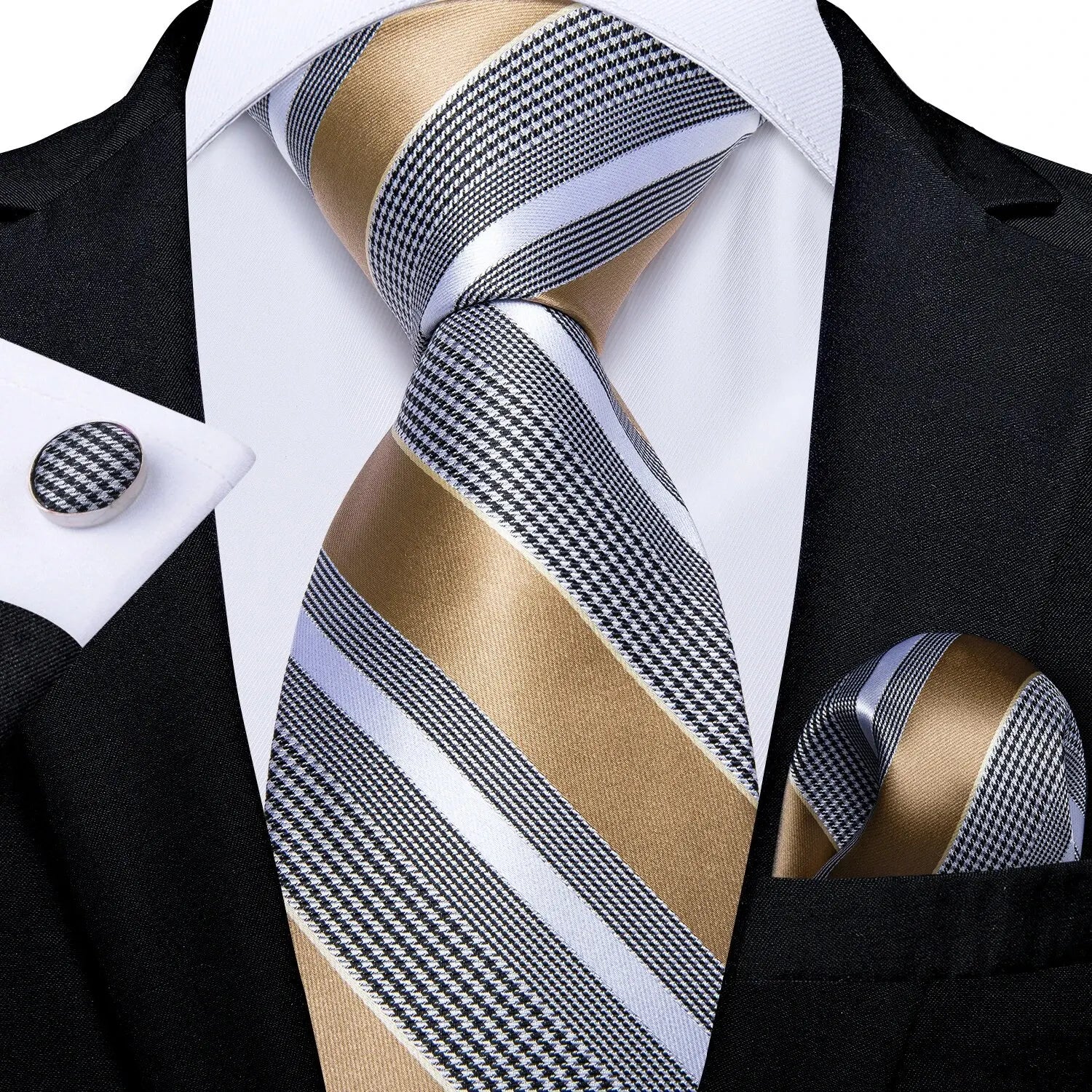 Luxury blue striped necktie set for men, perfect for formal occasions