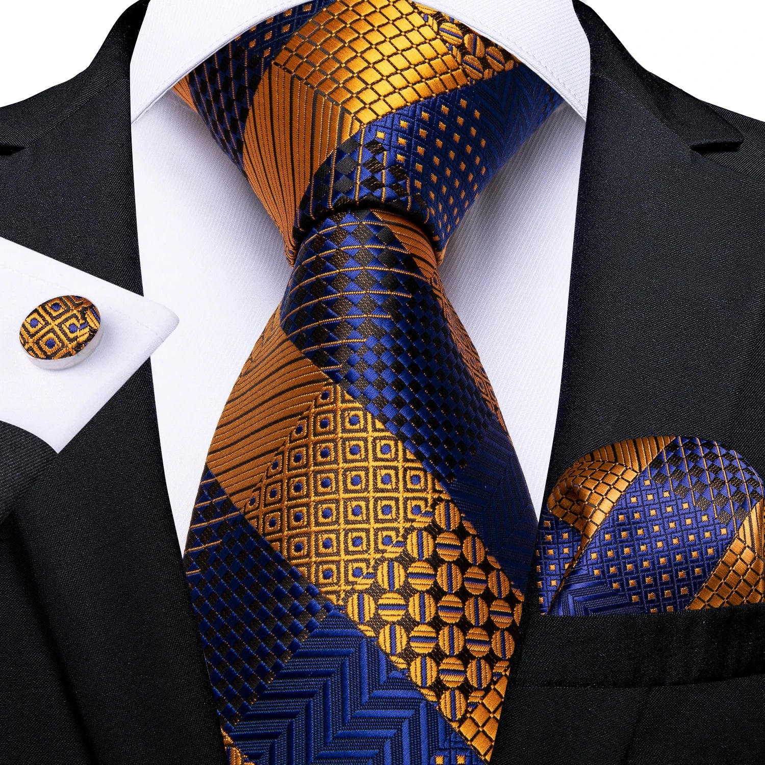 luxury blue striped necktie set for men with matching cufflinks