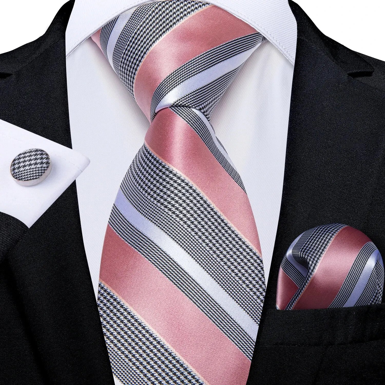 Luxury blue striped necktie set for men, silk material, formal occasions