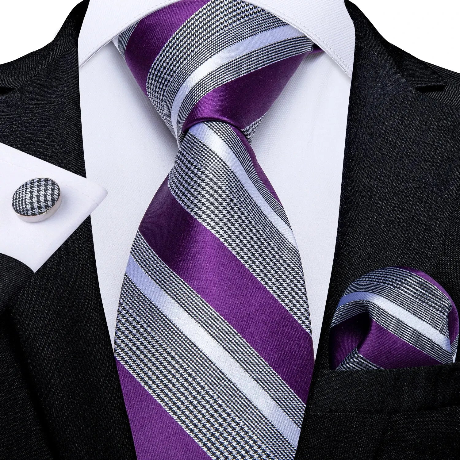 Luxury blue striped necktie set for men, perfect for formal occasions