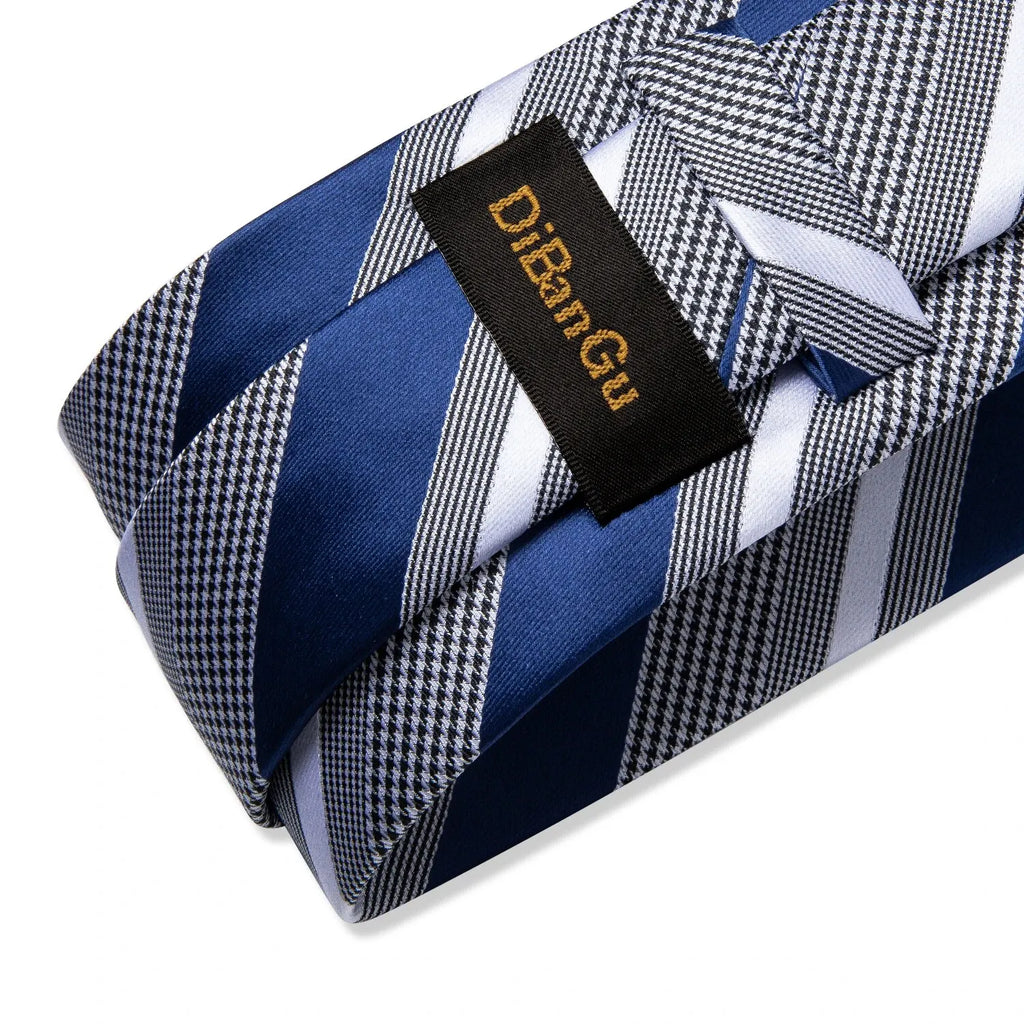 Luxury blue striped necktie set for men, silk material, formal events