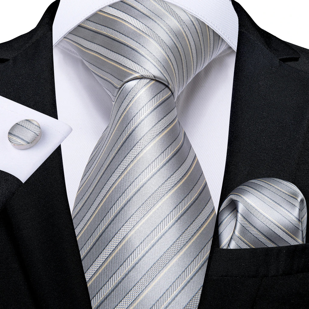 Luxury blue striped necktie set for men, silk material, formal occasions