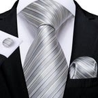 Luxury blue striped necktie set for men, silk material, formal occasions