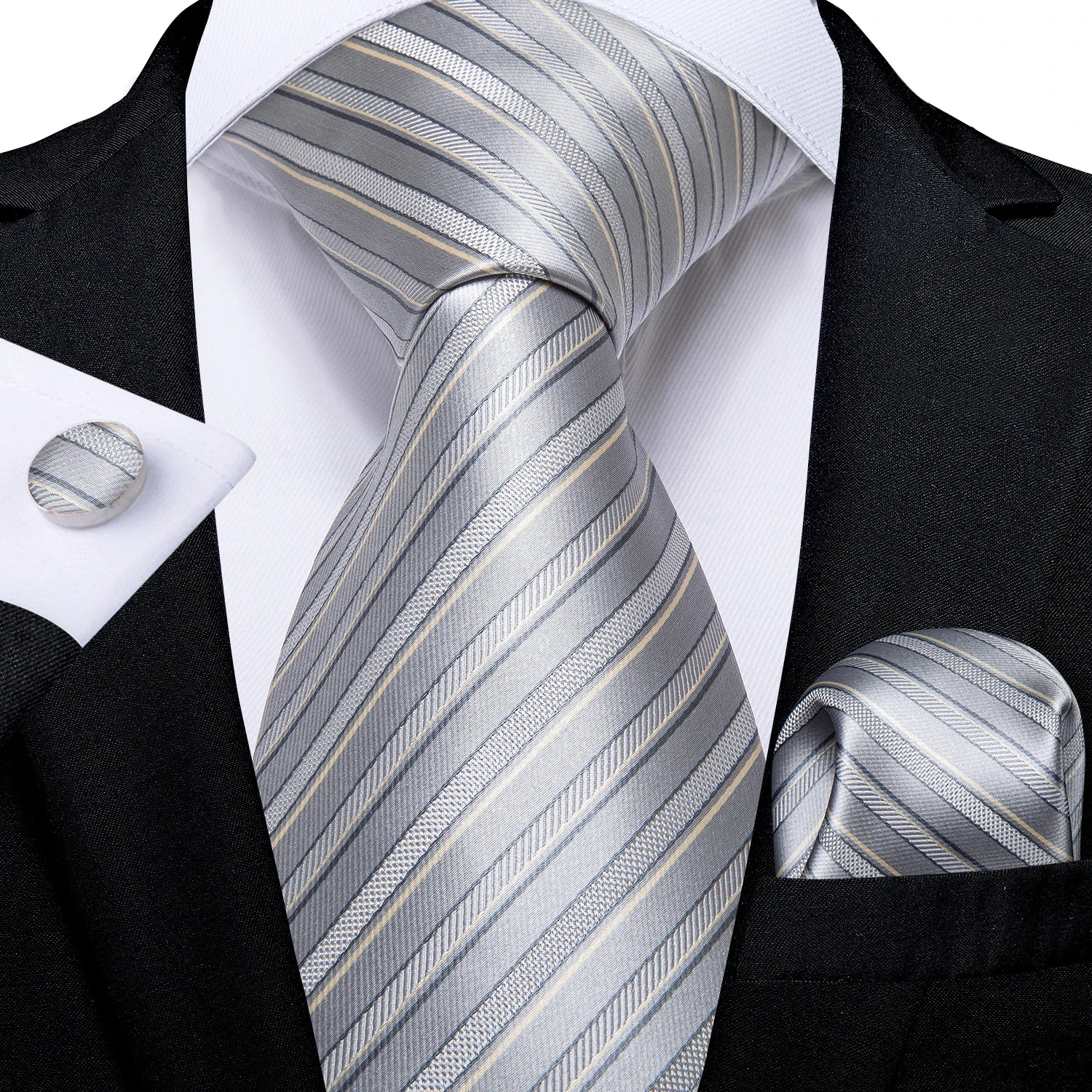 Luxury blue striped necktie set for men, silk material, formal occasions