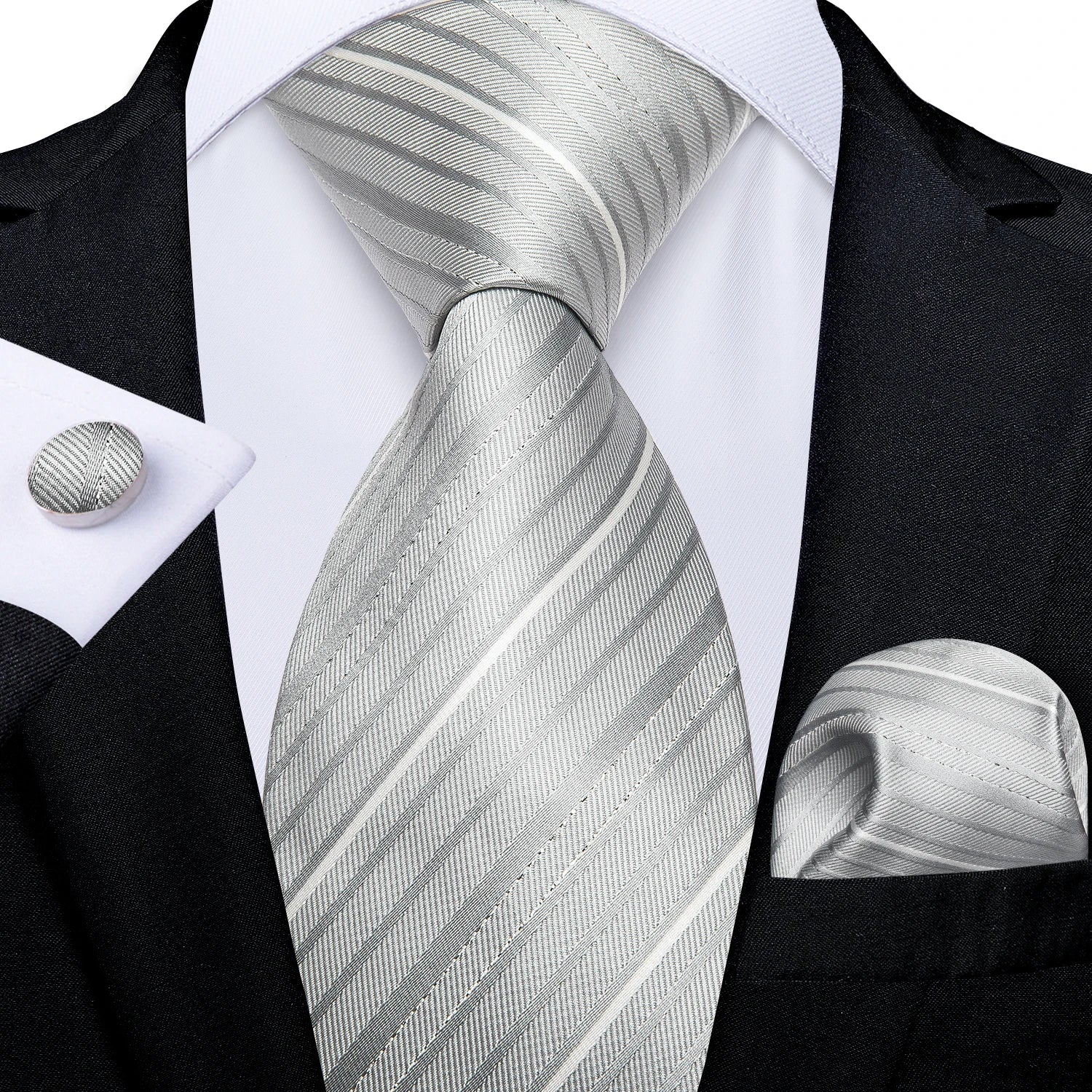 Luxury blue striped necktie set for men, perfect for formal occasions