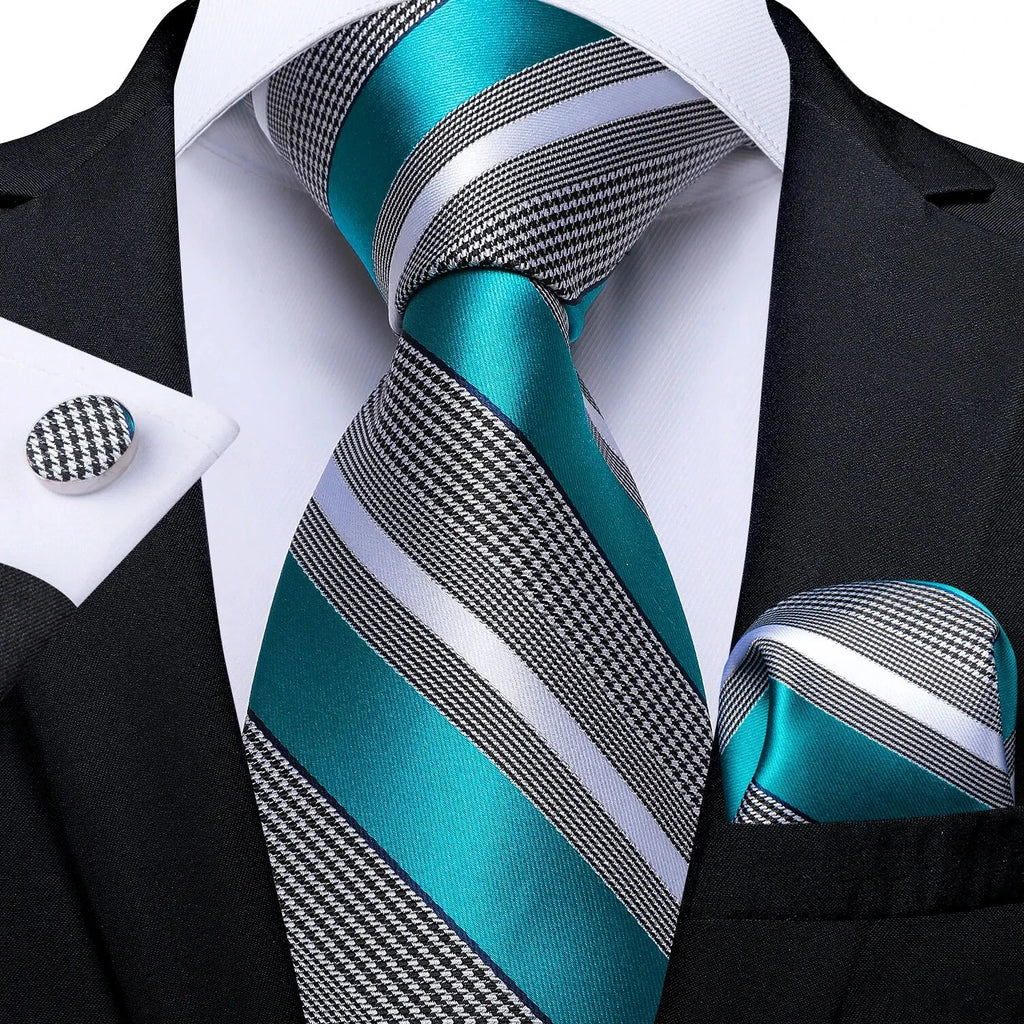 Luxury blue striped necktie set for men, perfect for formal occasions