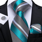 Luxury blue striped necktie set for men, perfect for formal occasions