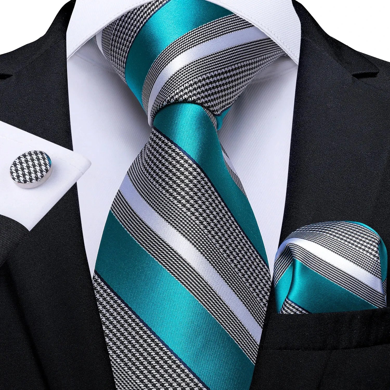 Luxury blue striped necktie set for men, perfect for formal occasions