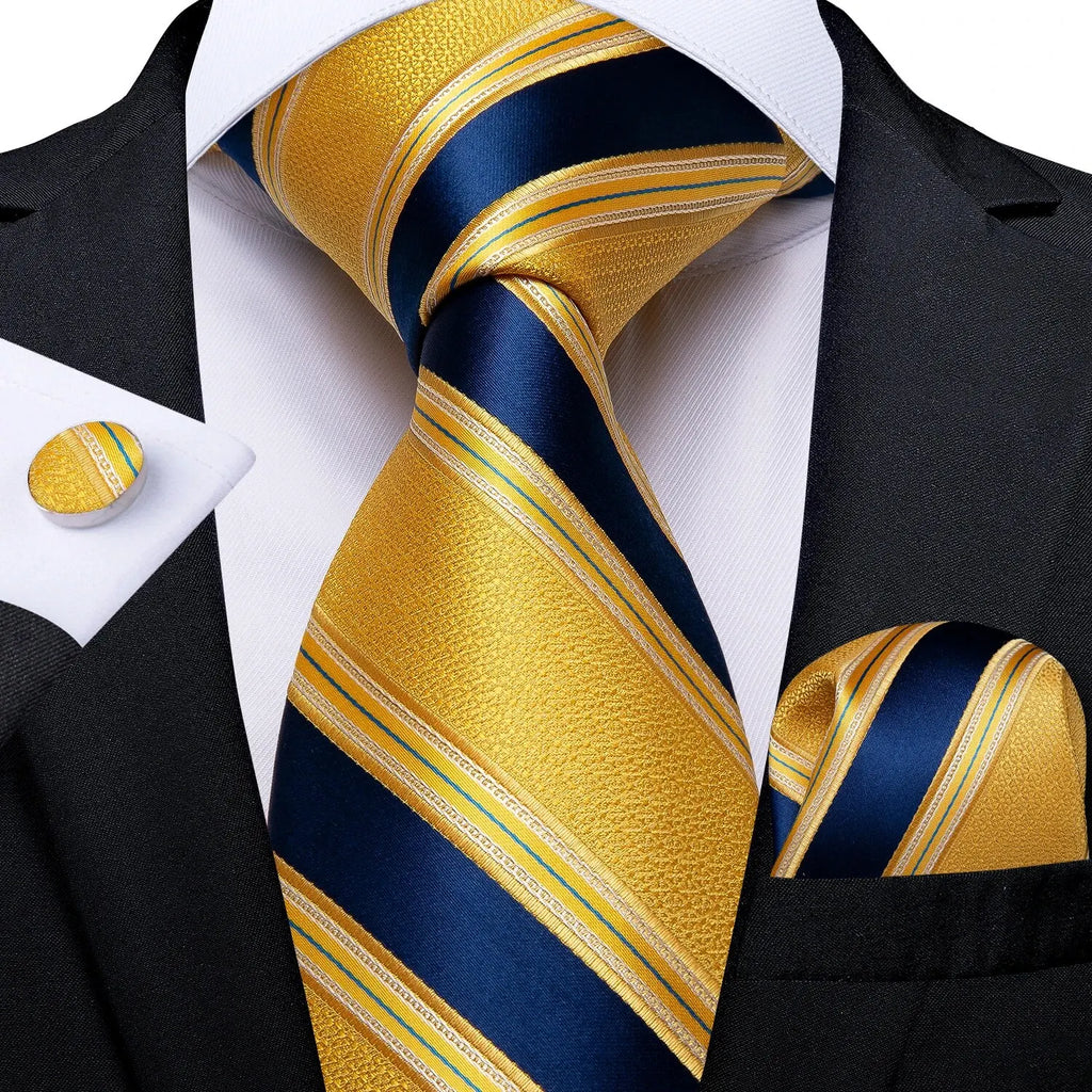 Luxury blue striped necktie set for men, perfect for formal occasions