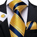 Luxury blue striped necktie set for men, perfect for formal occasions