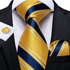 Luxury blue striped necktie set for men, perfect for formal occasions