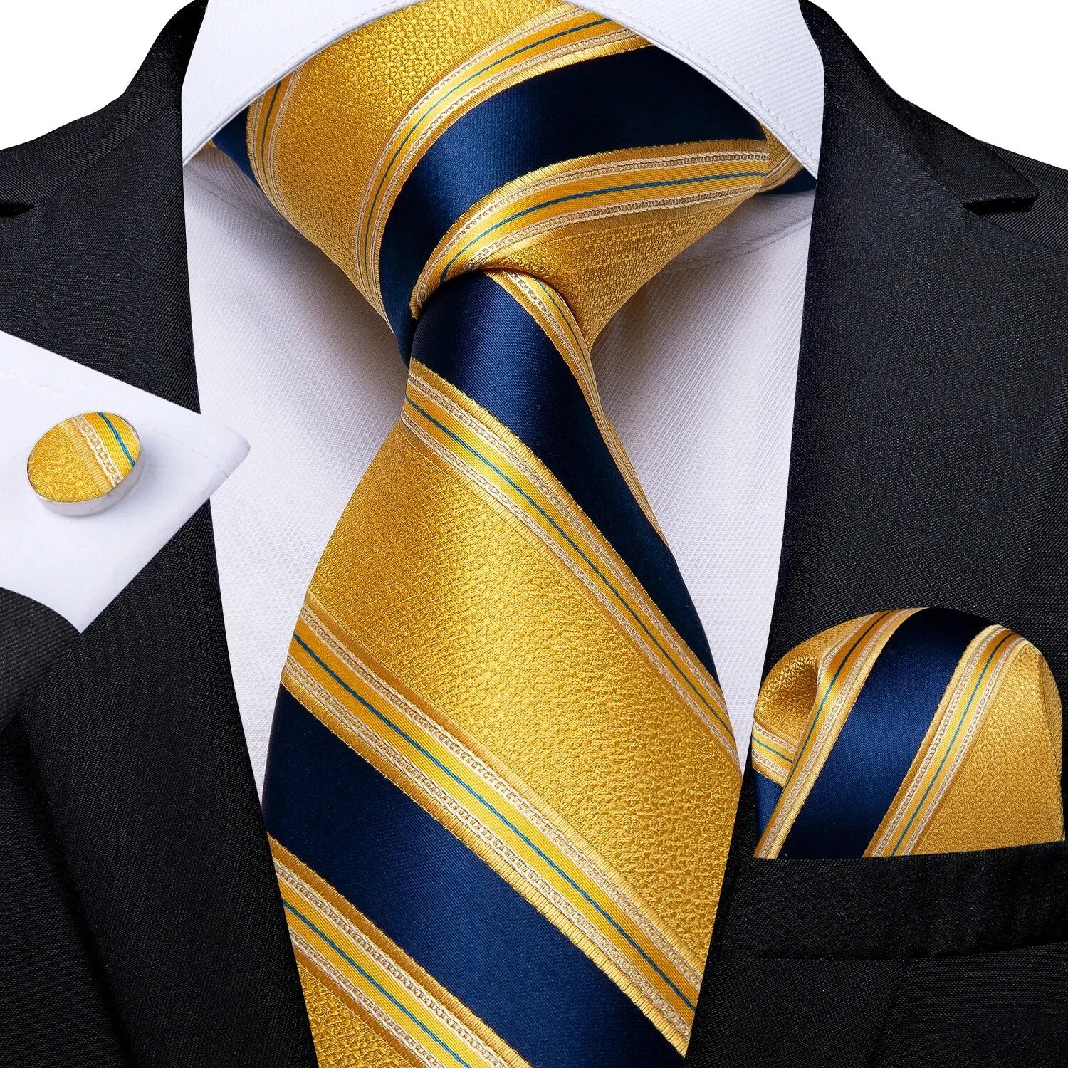 Luxury blue striped necktie set for men, perfect for formal occasions