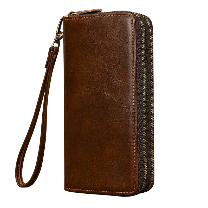 Luxury Double Zipper Leather Wallet for Men & Women with