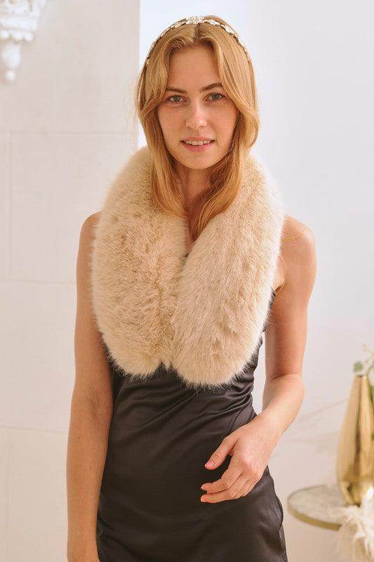 Bella Chic luxury faux fur fashion collar worn by a model with a sleek dress for elegant styling