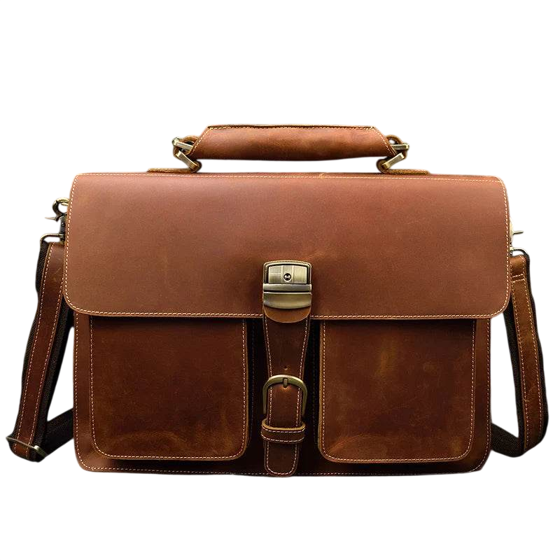 Sacoche porte-documents en cuir véritable de luxe pour ordinateur portable, style vintage, à bandoulière