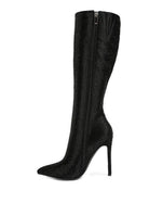 Rag Company luxury high heeled calf boot in black with sparkling embellishments and a pointed toe