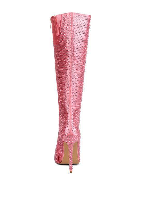 Rag Company luxury high heeled calf boot in pink with a sleek design and shiny texture
