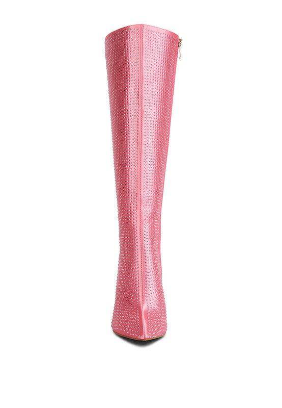 Rag Company luxury high heeled calf boot in pink with a sleek design and side zipper