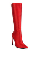 Rag Company luxury high heeled calf boot in vibrant red with stylish studded detailing