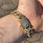 Luxury iced out Cuban link bracelet in gold, perfect for stylish occasions