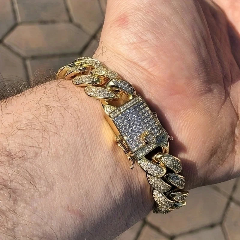 Luxury iced out Cuban link bracelet in gold, perfect for stylish occasions