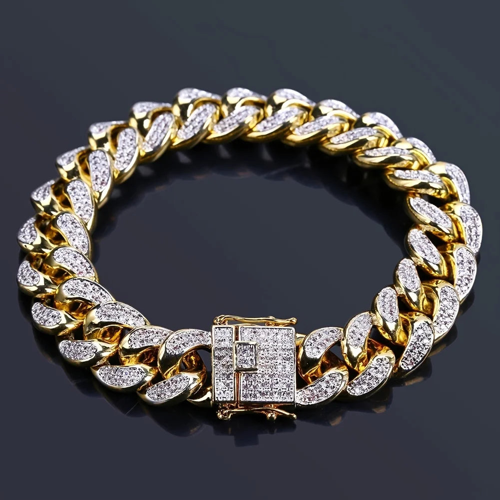 Luxury iced out Cuban link bracelet in gold with glittering crystals