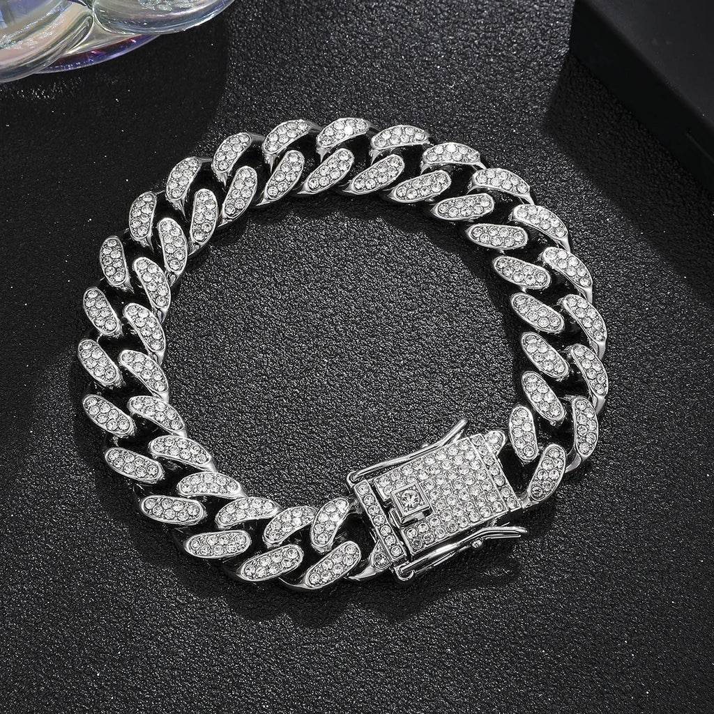 Luxury iced out Cuban link bracelet in silver, perfect for special occasions
