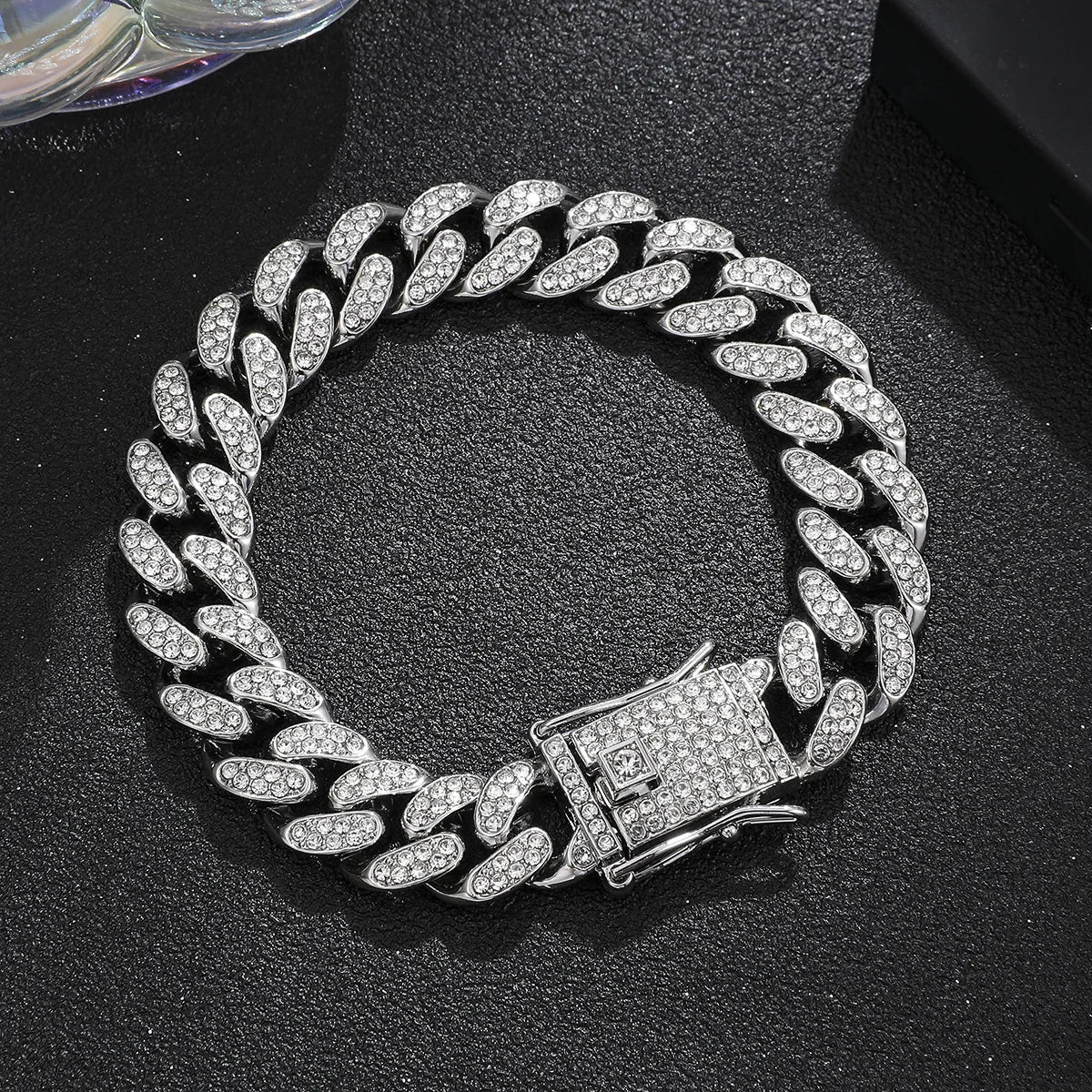 Luxury iced out Cuban link bracelet in silver, perfect for special occasions