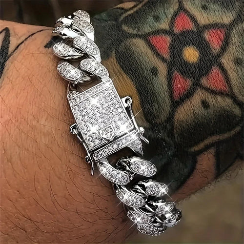 Luxury iced out Cuban link bracelet in silver, perfect for stylish occasions
