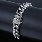 Luxury iced out Cuban link bracelet in silver, perfect for stylish accessories